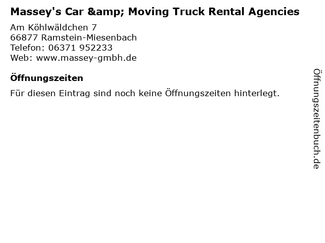 Massey's Car & Moving Truck Rental Agencies in Ramstein-Miesenbach: Adresse und Öffnungszeiten