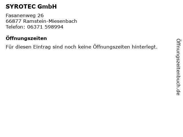 SYROTEC GmbH in Ramstein-Miesenbach: Adresse und Öffnungszeiten