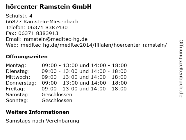 hörcenter Ramstein GmbH in Ramstein-Miesenbach: Adresse und Öffnungszeiten