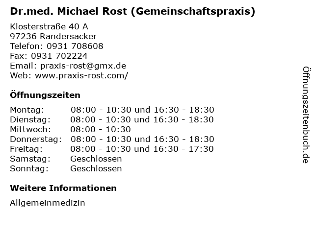 Dr.med. Michael Rost (Gemeinschaftspraxis) in Randersacker: Adresse und Öffnungszeiten