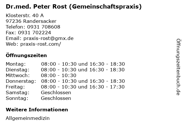 Dr.med. Peter Rost (Gemeinschaftspraxis) in Randersacker: Adresse und Öffnungszeiten