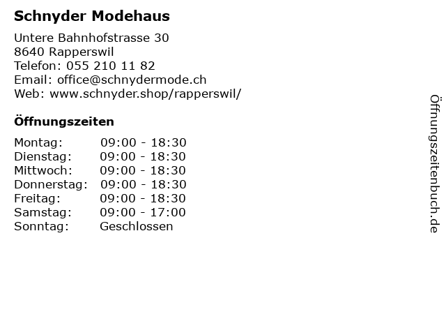 Schnyder Modehaus in Rapperswil: Adresse und Öffnungszeiten