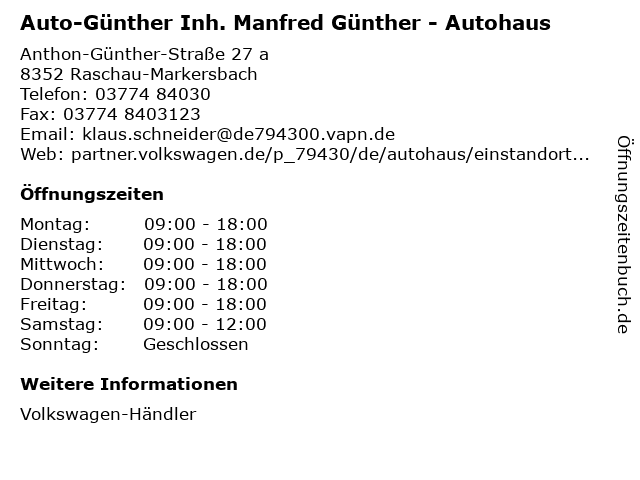 Auto-Günther Inh. Manfred Günther - Autohaus in Raschau-Markersbach: Adresse und Öffnungszeiten