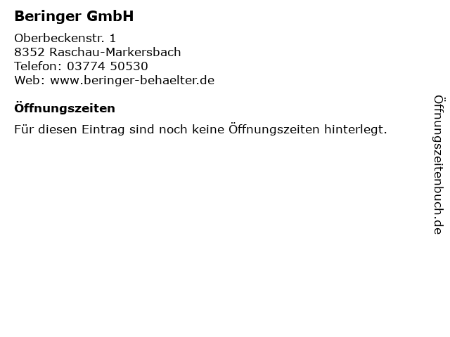 Beringer GmbH in Raschau-Markersbach: Adresse und Öffnungszeiten