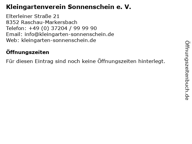 Kleingartenverein Sonnenschein e. V. in Raschau-Markersbach: Adresse und Öffnungszeiten