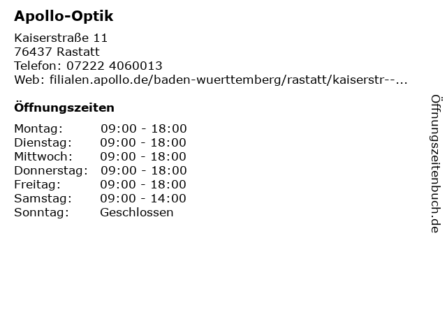 Apollo-Optik in Rastatt: Adresse und Öffnungszeiten