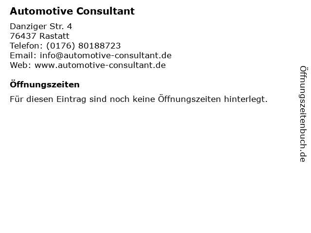 Automotive Consultant in Rastatt: Adresse und Öffnungszeiten