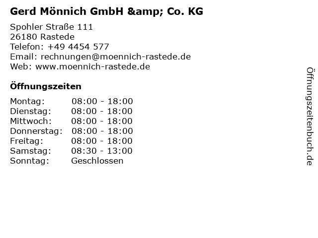 Gerd Mönnich GmbH & Co. KG in Rastede: Adresse und Öffnungszeiten