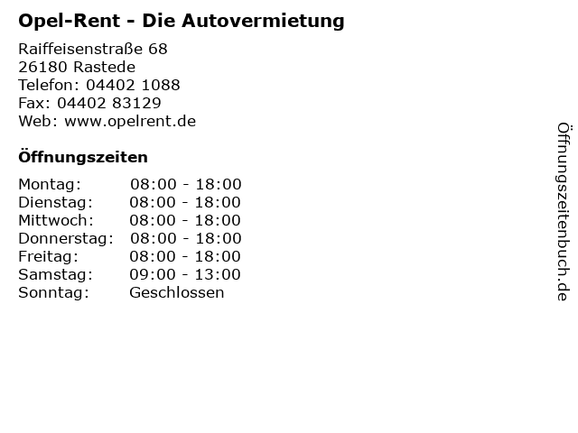 Opel-Rent - Die Autovermietung in Rastede: Adresse und Öffnungszeiten