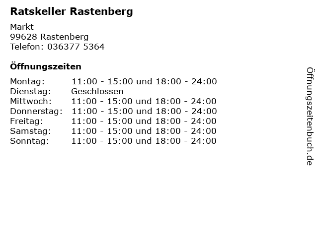 Ratskeller Rastenberg in Rastenberg: Adresse und Öffnungszeiten