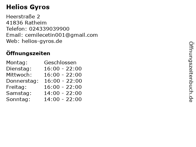 Helios Gyros in Ratheim: Adresse und Öffnungszeiten