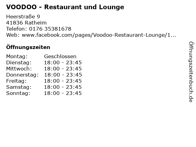 VOODOO - Restaurant und Lounge in Ratheim: Adresse und Öffnungszeiten