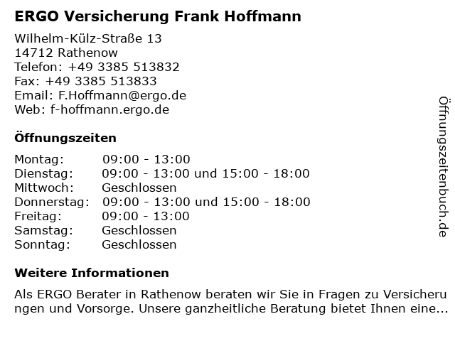 ERGO Versicherung Frank Hoffmann in Rathenow: Adresse und Öffnungszeiten