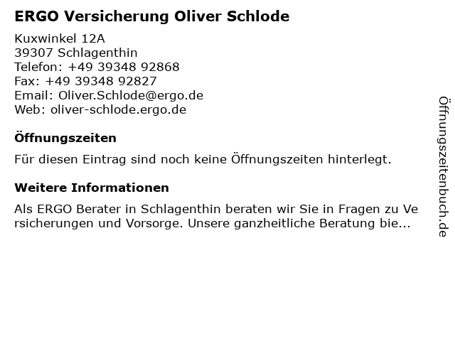 ERGO Versicherung Oliver Schlode in Rathenow: Adresse und Öffnungszeiten