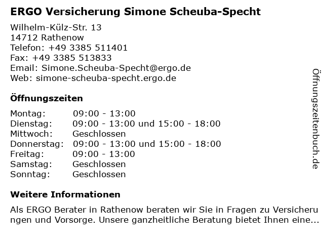 ERGO Versicherung Simone Scheuba-Specht in Rathenow: Adresse und Öffnungszeiten