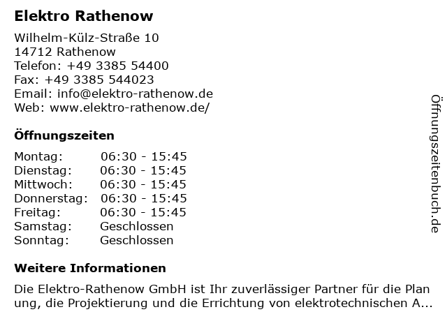 Elektro Rathenow in Rathenow: Adresse und Öffnungszeiten