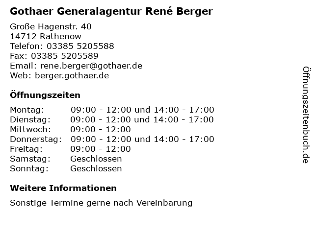 Gothaer Generalagentur René Berger in Rathenow: Adresse und Öffnungszeiten