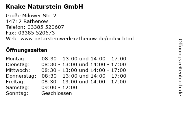 Knake Naturstein GmbH in Rathenow: Adresse und Öffnungszeiten