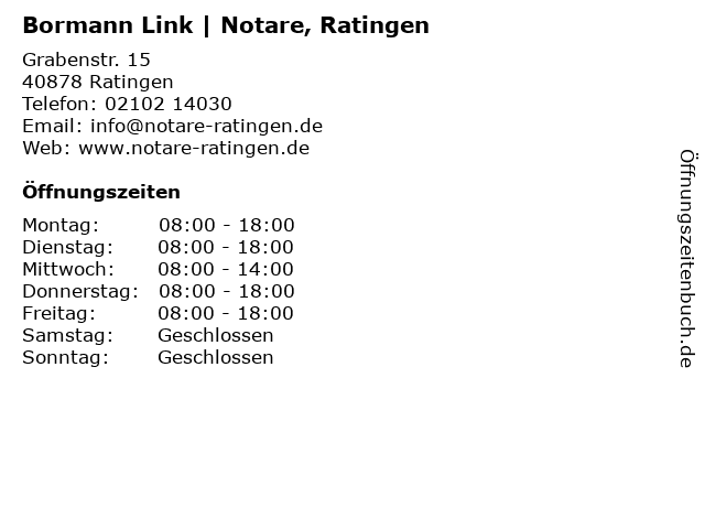 Bormann, Link , Notare Ratingen in Ratingen: Adresse und Öffnungszeiten