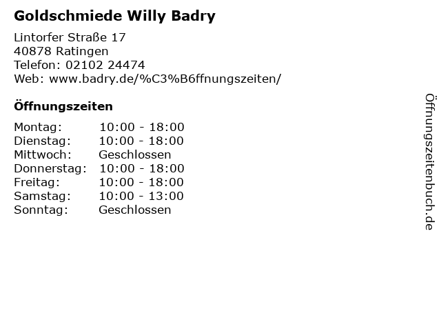 Goldschmiede Willy Badry in Ratingen: Adresse und Öffnungszeiten