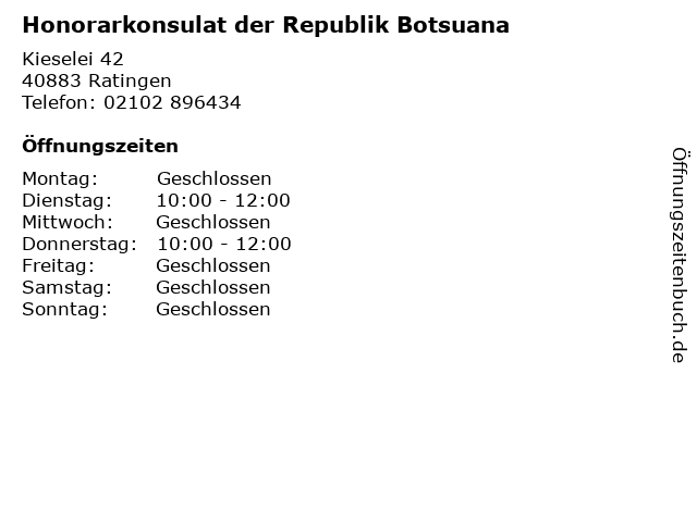 Honorarkonsulat der Republik Botsuana in Ratingen: Adresse und Öffnungszeiten