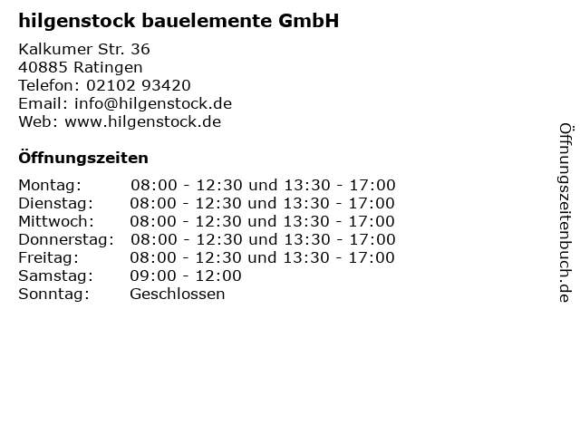 hilgenstock bauelemente GmbH in Ratingen: Adresse und Öffnungszeiten