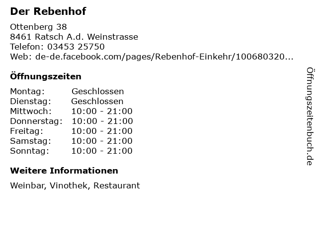 Der Rebenhof in Ratsch A.d. Weinstrasse: Adresse und Öffnungszeiten