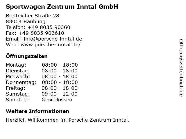 Sportwagen Zentrum Inntal GmbH in Raubling: Adresse und Öffnungszeiten