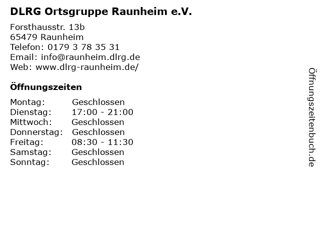 DLRG Ortsgruppe Raunheim e.V. in Raunheim: Adresse und Öffnungszeiten