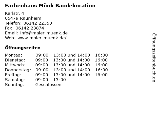 Farbenhaus Münk Baudekoration in Raunheim: Adresse und Öffnungszeiten