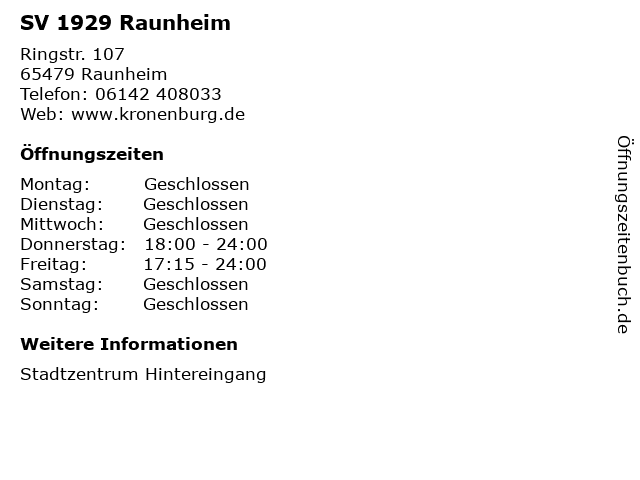 SV 1929 Raunheim in Raunheim: Adresse und Öffnungszeiten