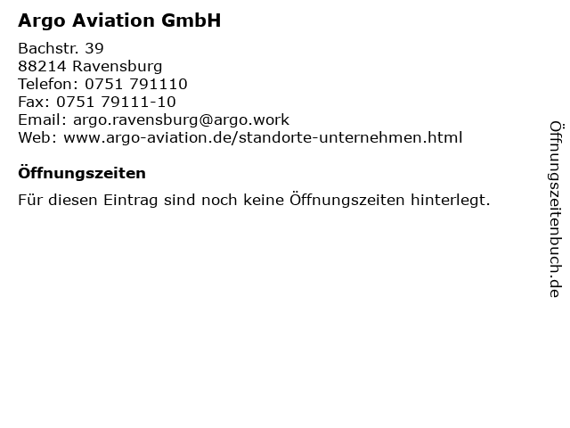 Argo Aviation GmbH in Ravensburg: Adresse und Öffnungszeiten