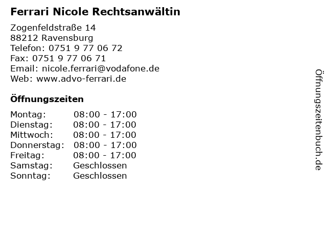 Ferrari Nicole Rechtsanwältin in Ravensburg: Adresse und Öffnungszeiten