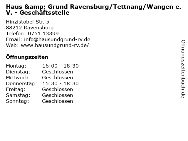 ᐅ Offnungszeiten Haus Grundbesitzerverein Ravensburg