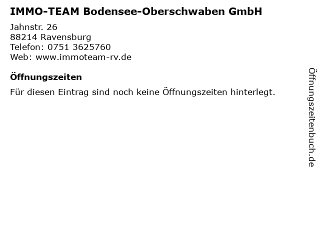 IMMO-TEAM Bodensee-Oberschwaben GmbH in Ravensburg: Adresse und Öffnungszeiten
