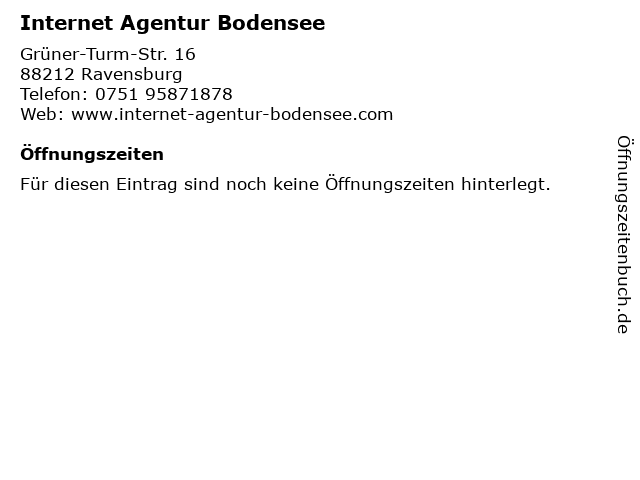 Internet Agentur Bodensee in Ravensburg: Adresse und Öffnungszeiten