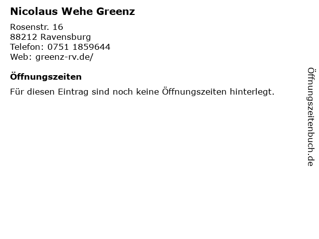 Nicolaus Wehe Greenz in Ravensburg: Adresse und Öffnungszeiten