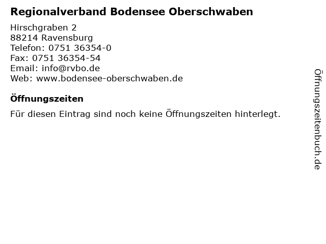 Regionalverband Bodensee Oberschwaben in Ravensburg: Adresse und Öffnungszeiten
