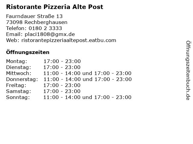 Ristorante Pizzeria Alte Post in Rechberghausen: Adresse und Öffnungszeiten
