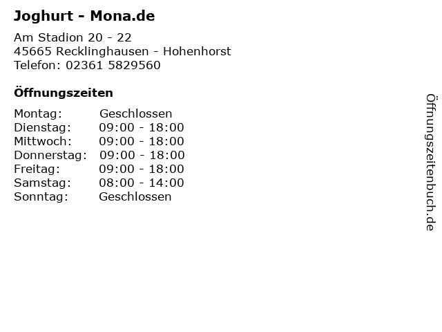 Joghurt - Mona.de in Recklinghausen - Hohenhorst: Adresse und Öffnungszeiten