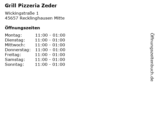 Grill Pizzeria Zeder in Recklinghausen Mitte: Adresse und Öffnungszeiten