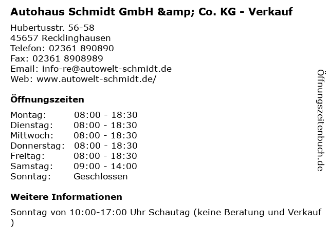 Autohaus Schmidt GmbH & Co. KG - Verkauf in Recklinghausen: Adresse und Öffnungszeiten