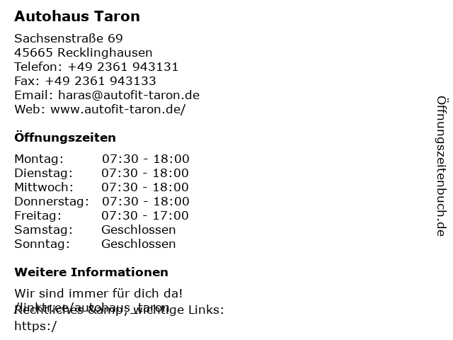 Autohaus Taron in Recklinghausen: Adresse und Öffnungszeiten