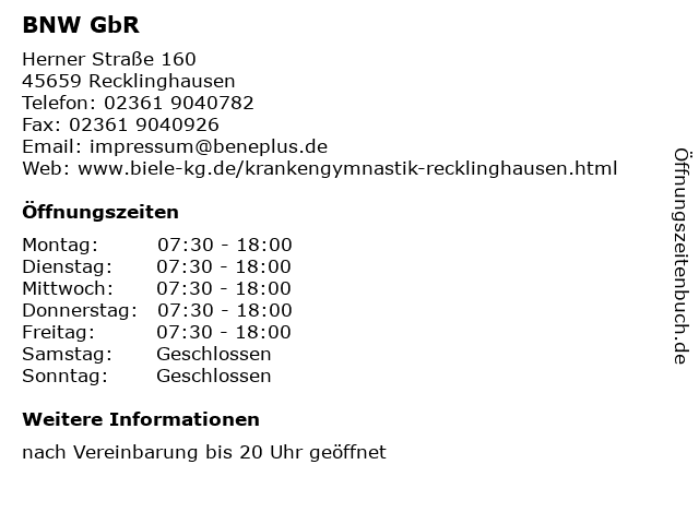 BNW GbR in Recklinghausen: Adresse und Öffnungszeiten