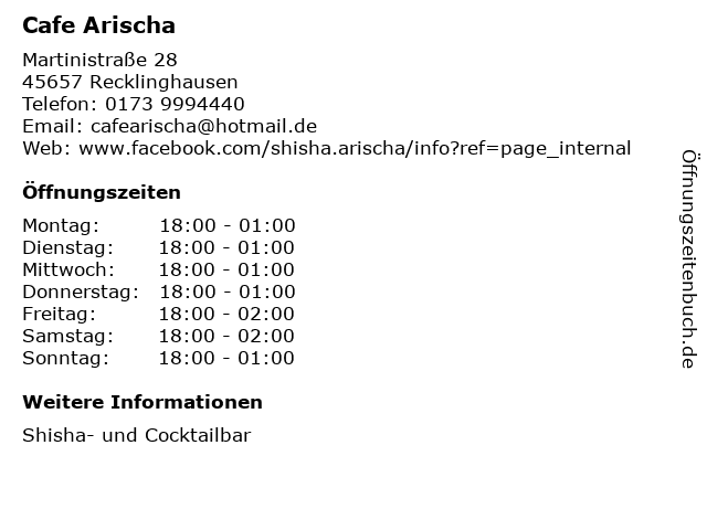 Cafe Arischa in Recklinghausen: Adresse und Öffnungszeiten