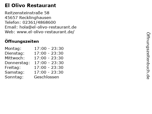 El Olivo Restaurant in Recklinghausen: Adresse und Öffnungszeiten