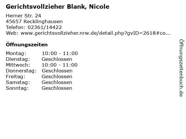 Gerichtsvollzieher Blank, Nicole in Recklinghausen: Adresse und Öffnungszeiten
