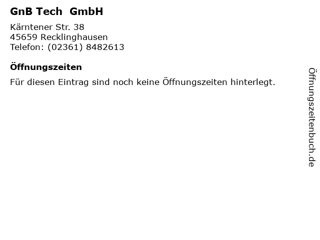 GnB Tech  GmbH in Recklinghausen: Adresse und Öffnungszeiten
