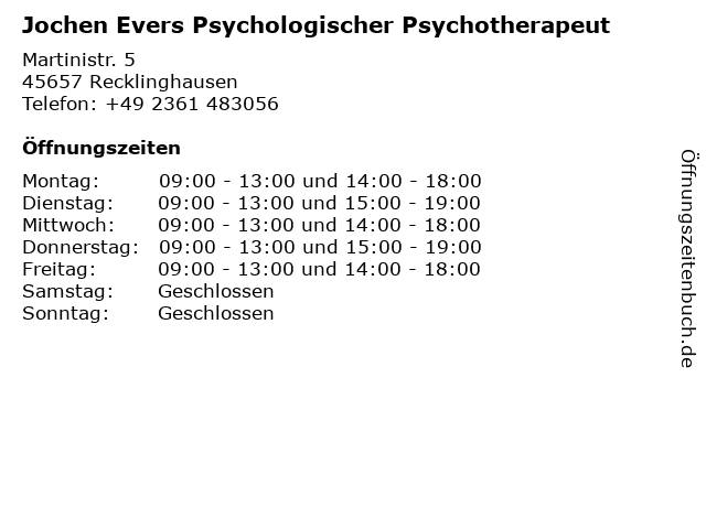Jochen Evers Psychologischer Psychotherapeut in Recklinghausen: Adresse und Öffnungszeiten