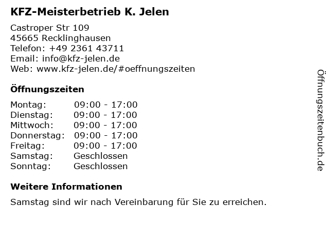 KFZ-Meisterbetrieb K. Jelen in Recklinghausen: Adresse und Öffnungszeiten